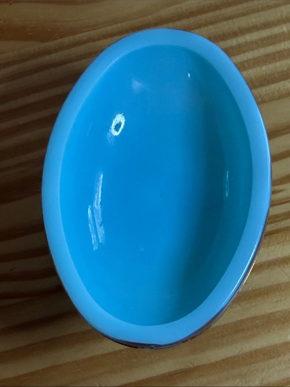 Vintage 70s Avon Bristol Blue Pedestal Soap Dish - Opaline Milk Glass Gold